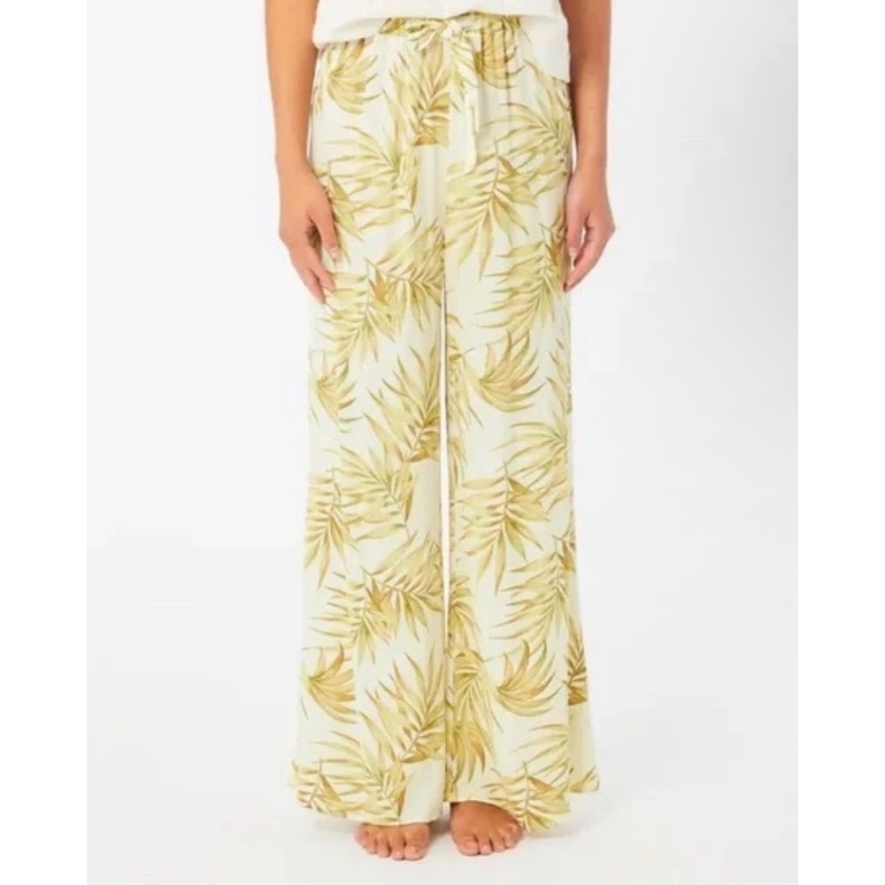 NWT Ripcurl Montego Palm Wide Leg Pants High Rise Yellow Tropical Resort M